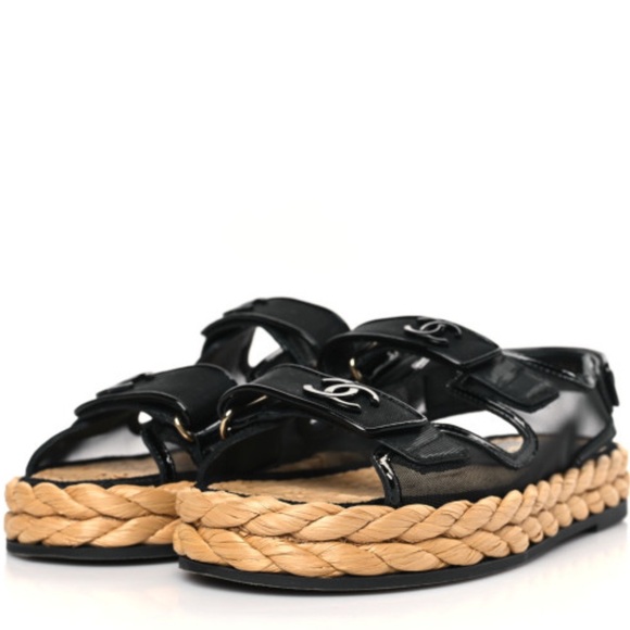 CHANEL 2022 Espadrilles Women’s Dad Sandals Size 40 NEW Braided Raffia CC Logos - Picture 2 of 12